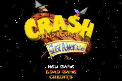 Crash Bandicoot the Huge Adventure title screen for GameBoy Advance